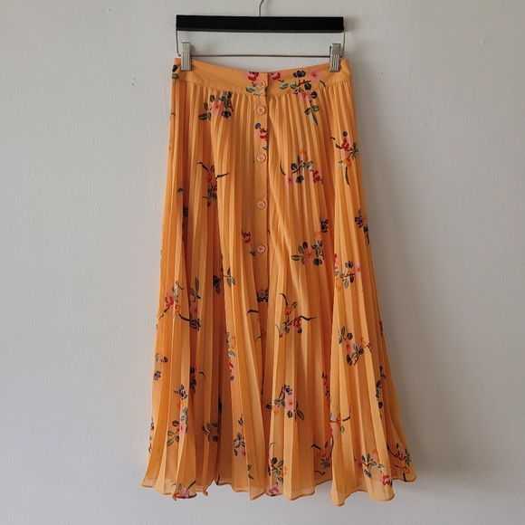 Paris‎ Atelier & Other Stories Floral Pleated Button Down Skirt Orange Size 2 - Picture 1 of 9